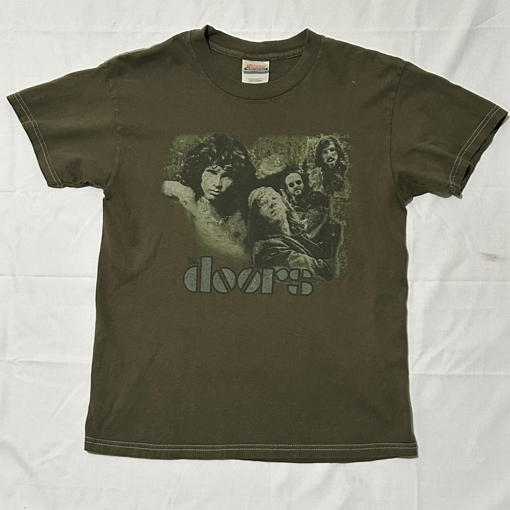 Vintage The Doors Band Tee Olive Green Youth L 14–16 P2P 18–22 Men’s S Women’s M